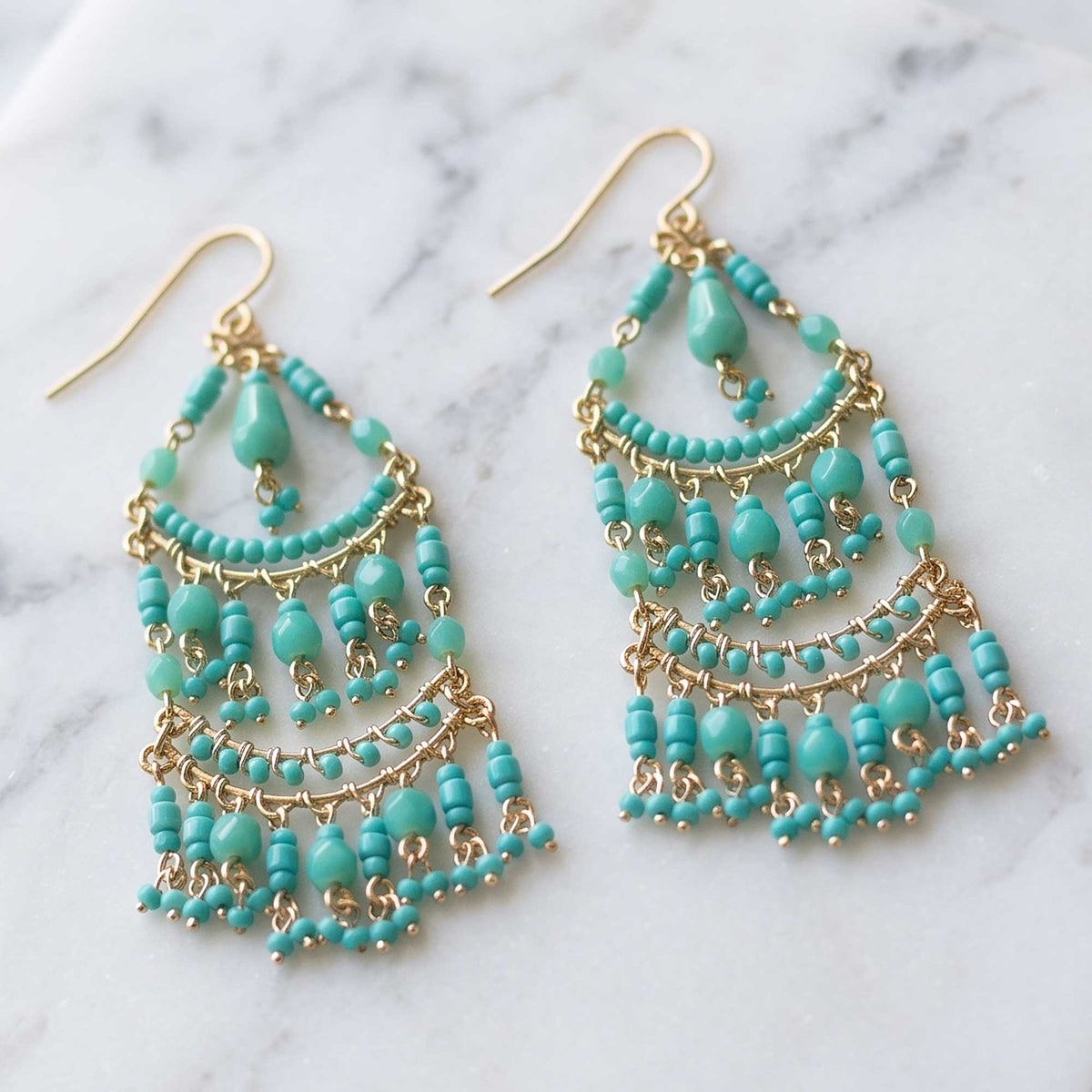 Green Fire Polished Beaded Stainless Steel Chandelier Earrings - Gem Avenue Retail