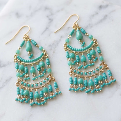 Green Fire Polished Beaded Stainless Steel Chandelier Earrings - Gem Avenue Retail