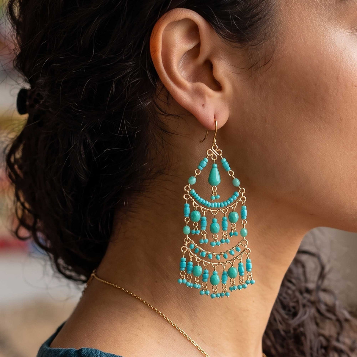 Green Fire Polished Beaded Stainless Steel Chandelier Earrings - Gem Avenue Retail