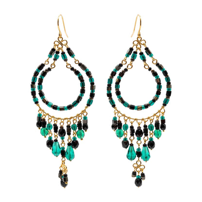 Green and Black Fire Polished Beaded Stainless Steel Chandelier Earrings - Gem Avenue Retail
