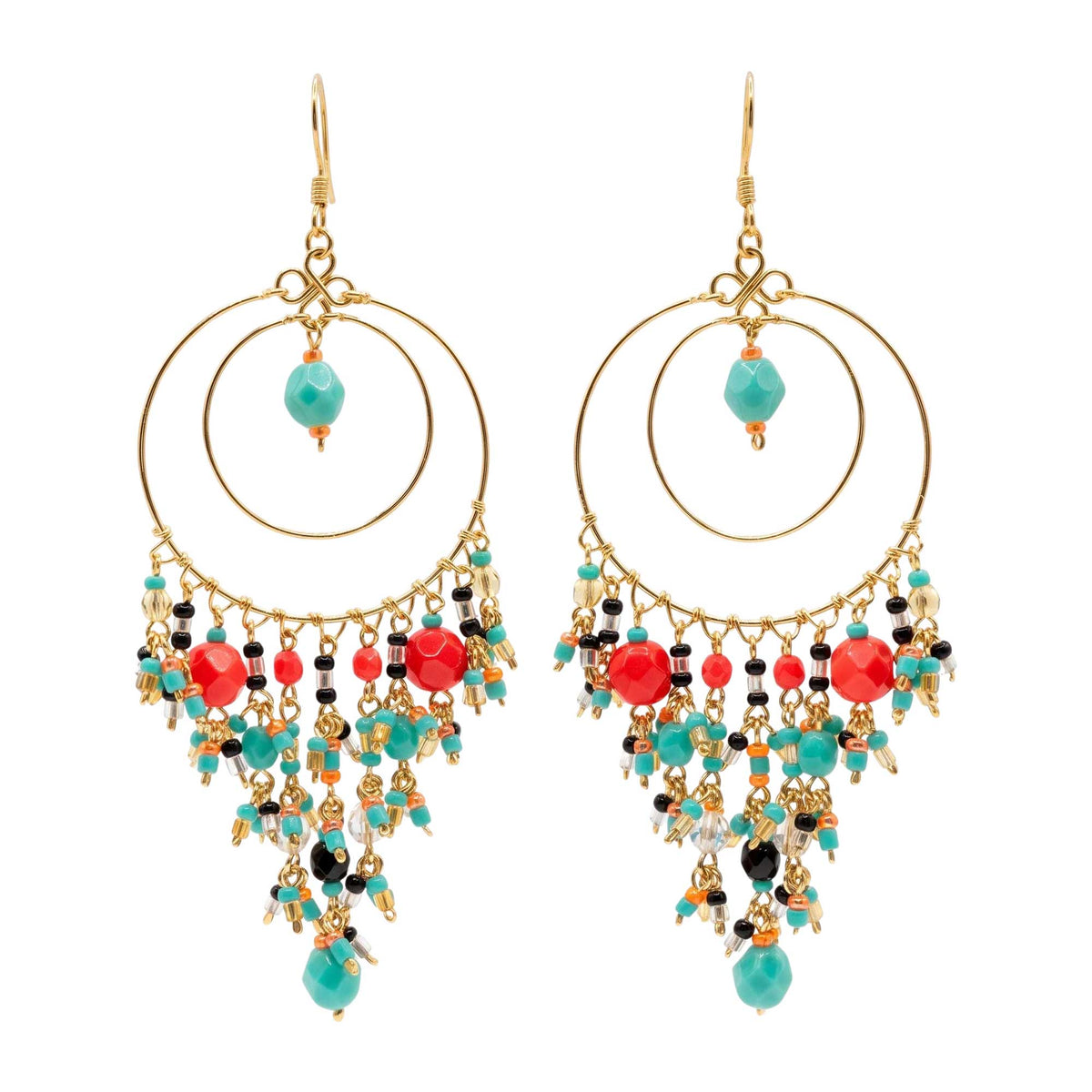 Multicolor Fire Polished Beaded Stainless Steel Circle Chandelier Earrings - Gem Avenue Retail