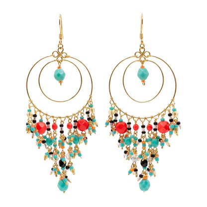 Multicolor Fire Polished Beaded Stainless Steel Circle Chandelier Earrings - Gem Avenue Retail