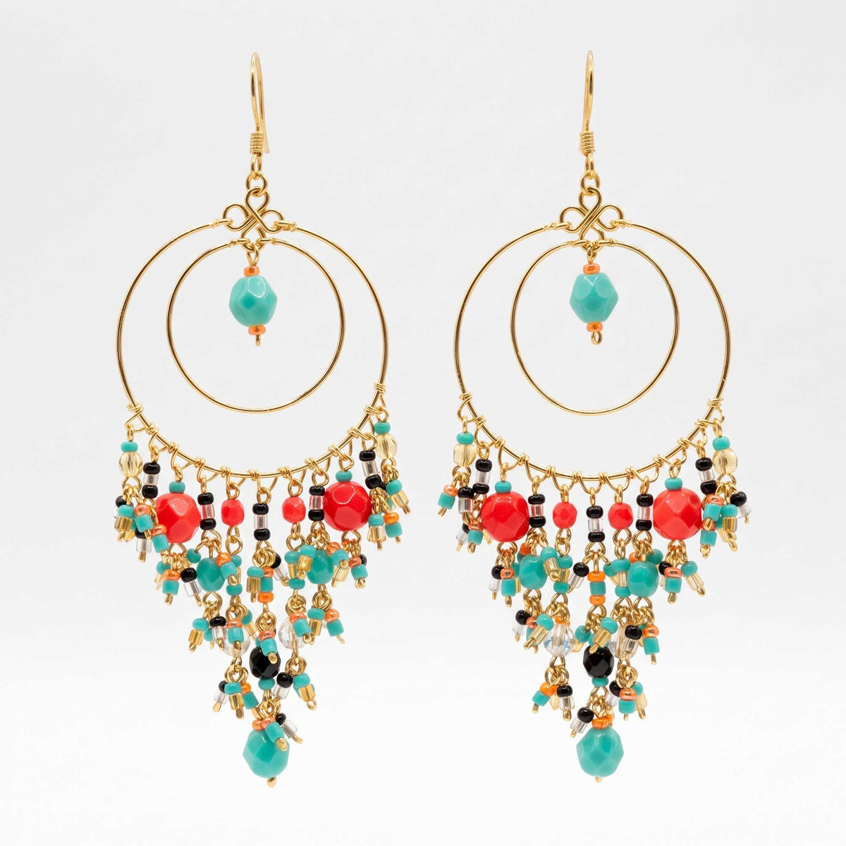 Multicolor Fire Polished Beaded Stainless Steel Circle Chandelier Earrings - Gem Avenue Retail