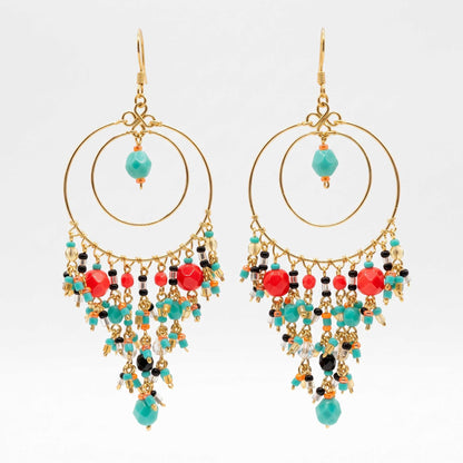 Multicolor Fire Polished Beaded Stainless Steel Circle Chandelier Earrings - Gem Avenue Retail