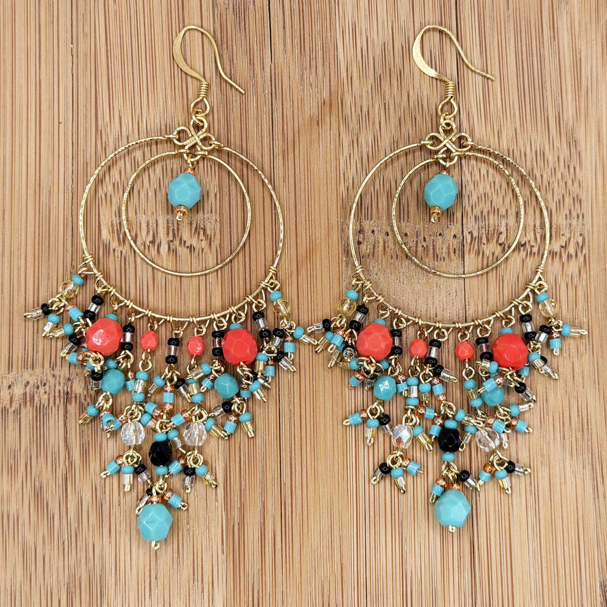 Multicolor Fire Polished Beaded Stainless Steel Circle Chandelier Earrings - Gem Avenue Retail