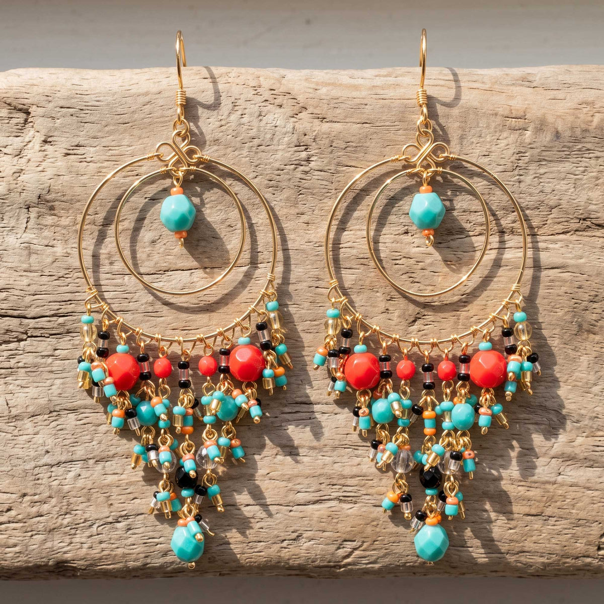 Multicolor Fire Polished Beaded Stainless Steel Circle Chandelier Earrings - Gem Avenue Retail
