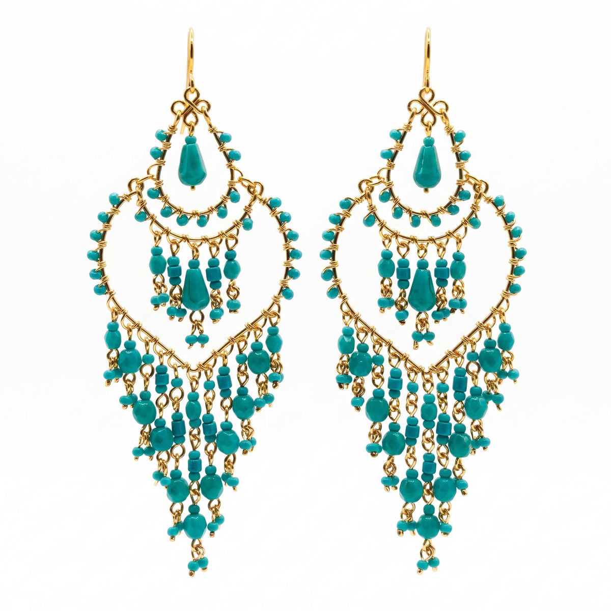 Green Fire Polished Beaded Stainless Steel Chandelier Earrings - Gem Avenue Retail