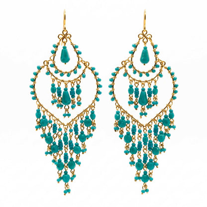 Green Fire Polished Beaded Stainless Steel Chandelier Earrings - Gem Avenue Retail