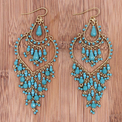 Green Fire Polished Beaded Stainless Steel Chandelier Earrings - Gem Avenue Retail