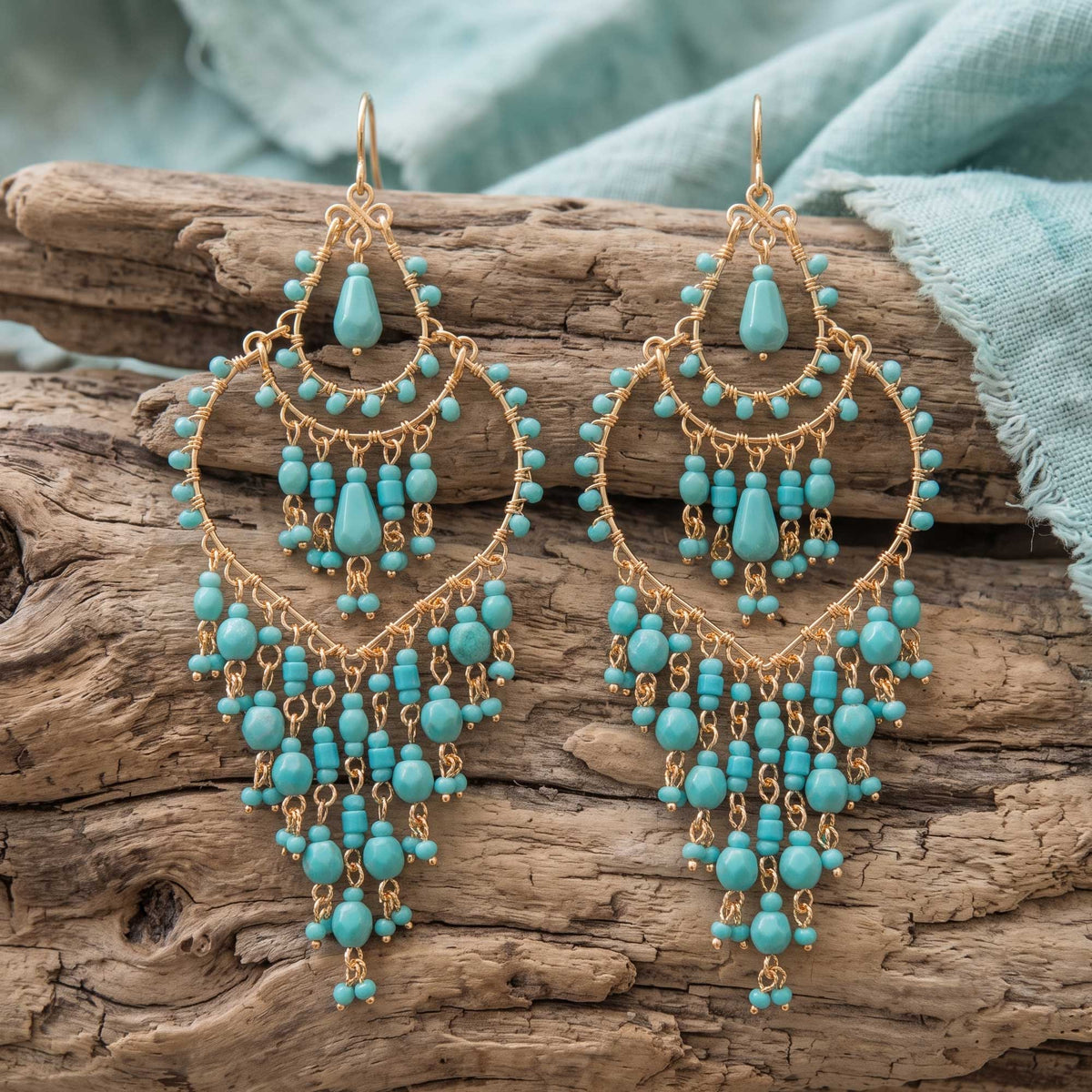 Green Fire Polished Beaded Stainless Steel Chandelier Earrings - Gem Avenue Retail
