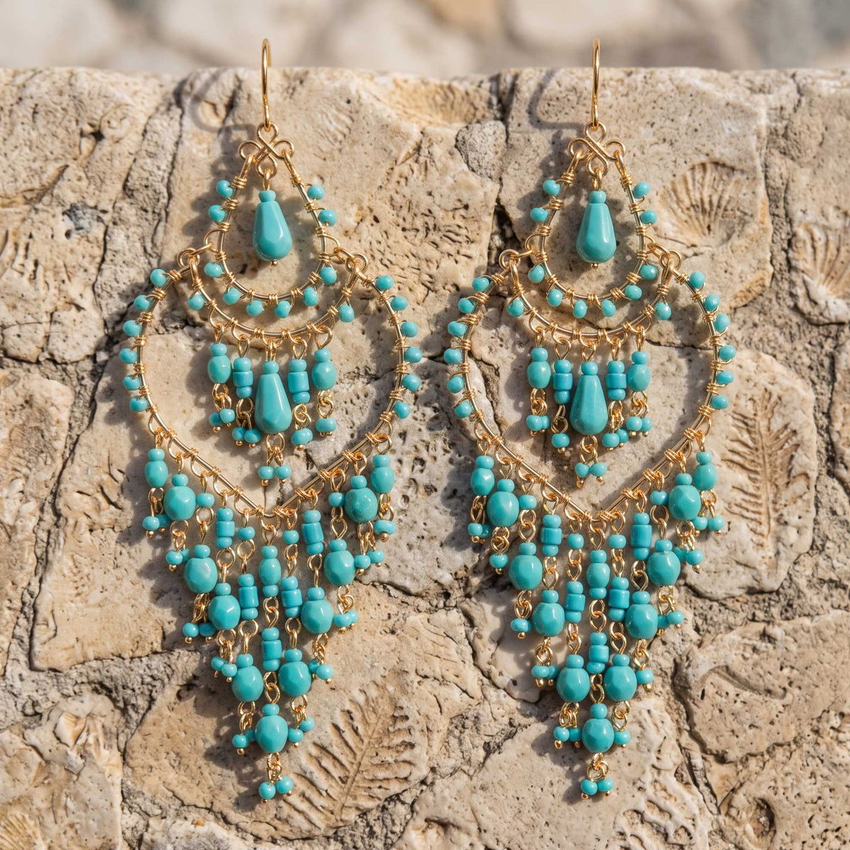 Green Fire Polished Beaded Stainless Steel Chandelier Earrings - Gem Avenue Retail