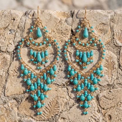 Green Fire Polished Beaded Stainless Steel Chandelier Earrings - Gem Avenue Retail