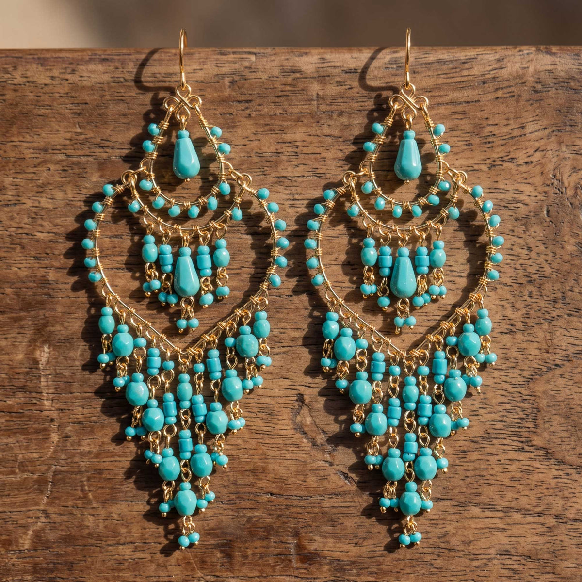 Green Fire Polished Beaded Stainless Steel Chandelier Earrings - Gem Avenue Retail