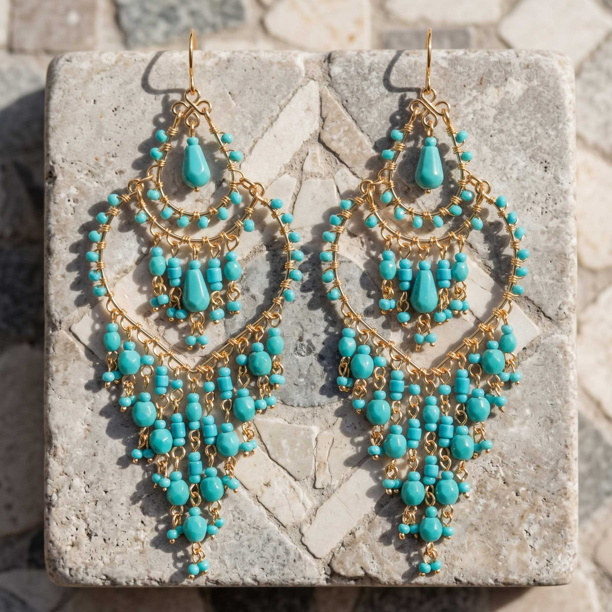 Green Fire Polished Beaded Stainless Steel Chandelier Earrings - Gem Avenue Retail