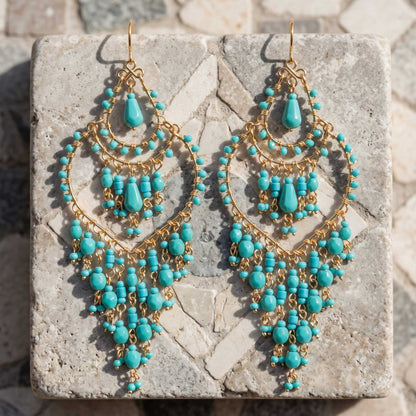 Green Fire Polished Beaded Stainless Steel Chandelier Earrings - Gem Avenue Retail
