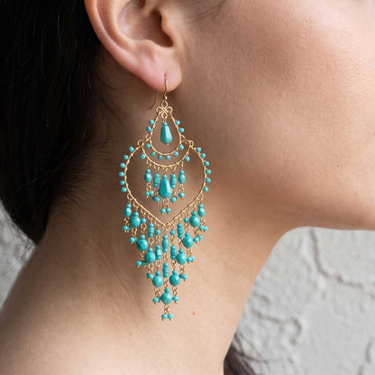 Green Fire Polished Beaded Stainless Steel Chandelier Earrings - Gem Avenue Retail