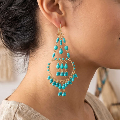 Green Fire Polished Beaded Stainless Steel Chandelier Earrings