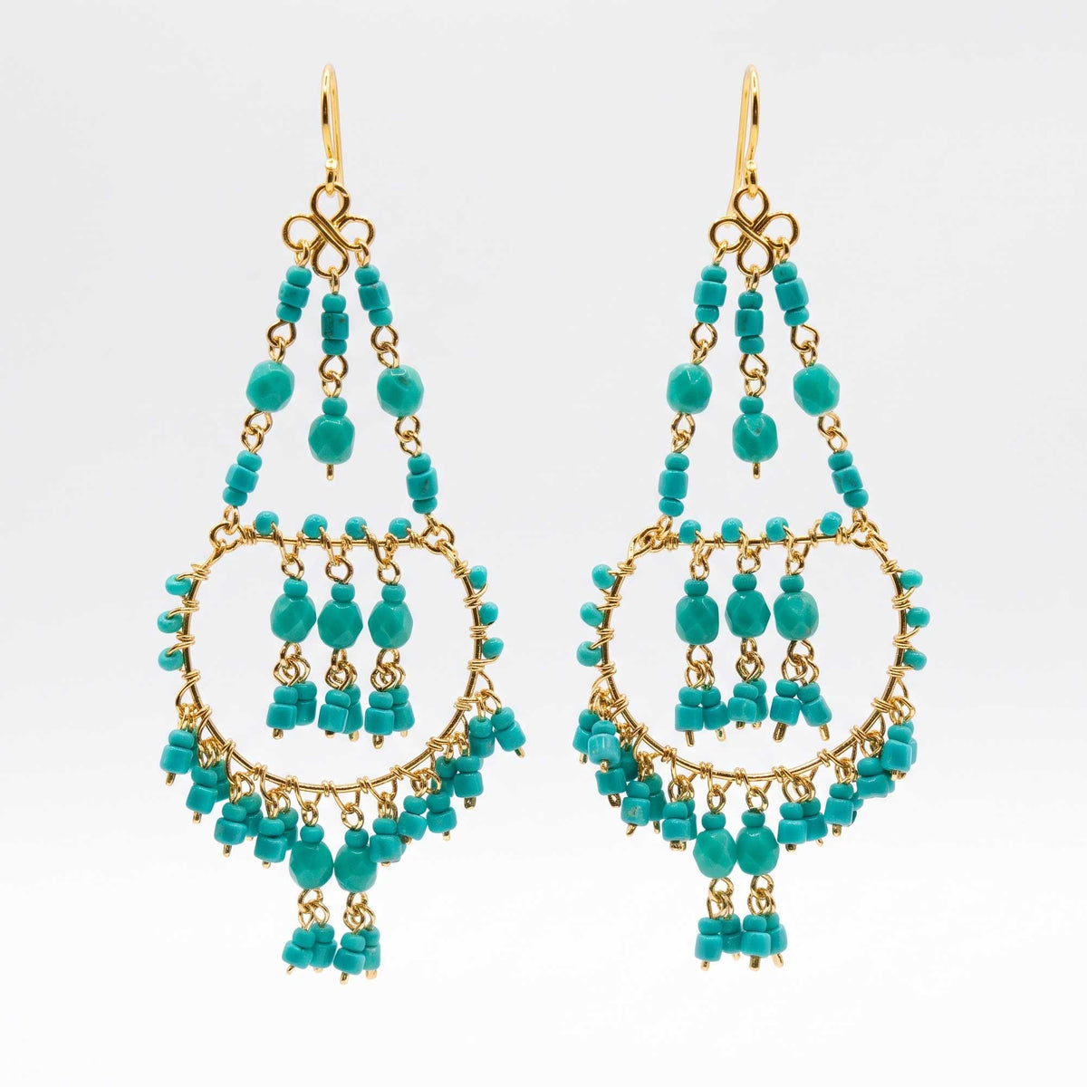 Green Fire Polished Beaded Stainless Steel Chandelier Earrings