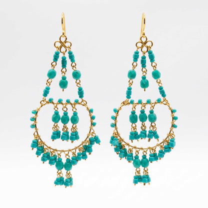 Green Fire Polished Beaded Stainless Steel Chandelier Earrings