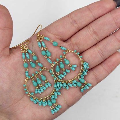 Green Fire Polished Beaded Stainless Steel Chandelier Earrings
