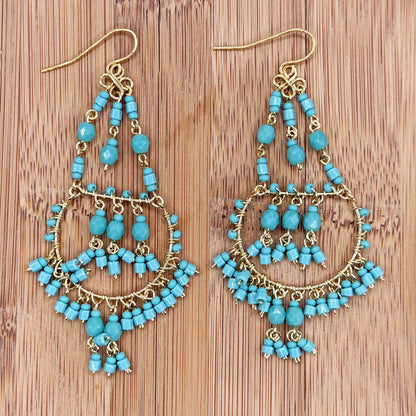 Green Fire Polished Beaded Stainless Steel Chandelier Earrings