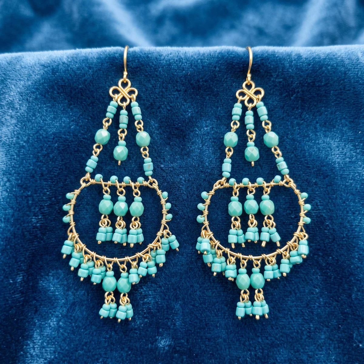 Green Fire Polished Beaded Stainless Steel Chandelier Earrings