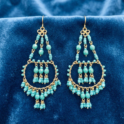 Green Fire Polished Beaded Stainless Steel Chandelier Earrings