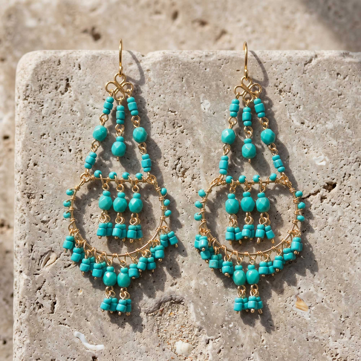 Green Fire Polished Beaded Stainless Steel Chandelier Earrings