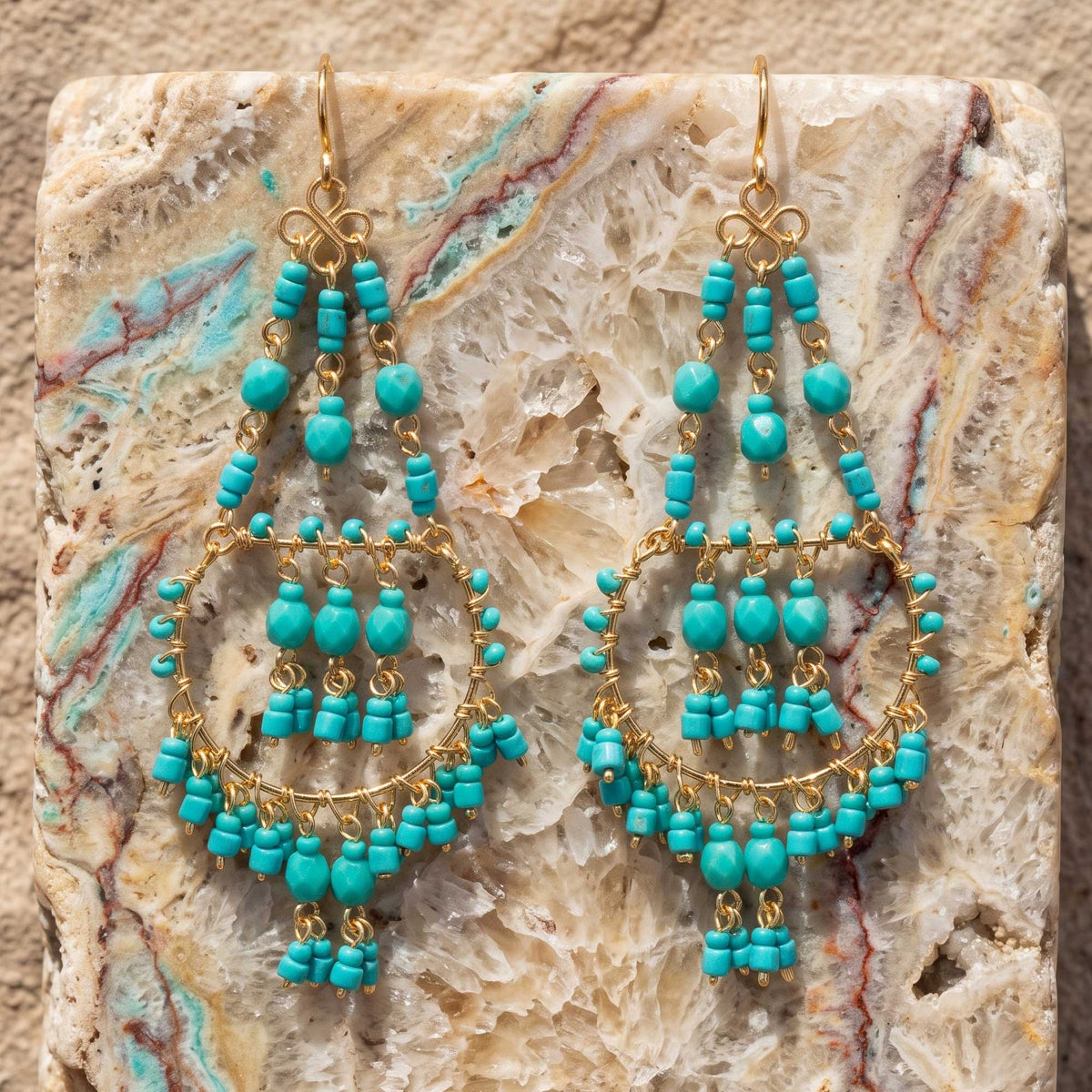 Green Fire Polished Beaded Stainless Steel Chandelier Earrings
