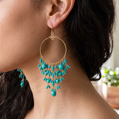 Green Fire Polished Beaded Stainless Steel Hoop Chandelier Earrings - Gem Avenue Retail