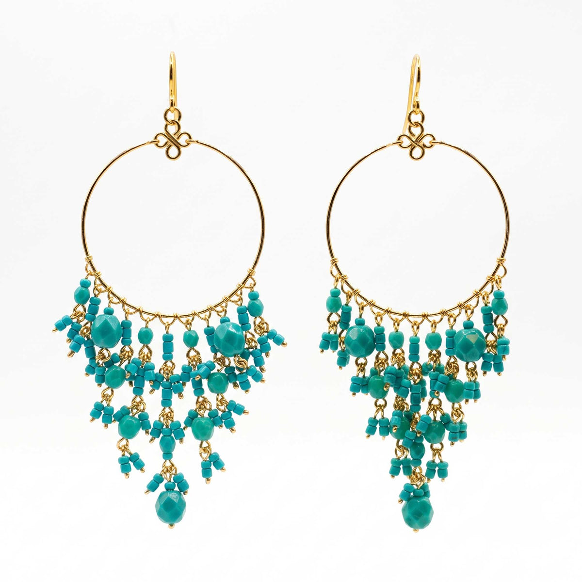 Green Fire Polished Beaded Stainless Steel Hoop Chandelier Earrings - Gem Avenue Retail