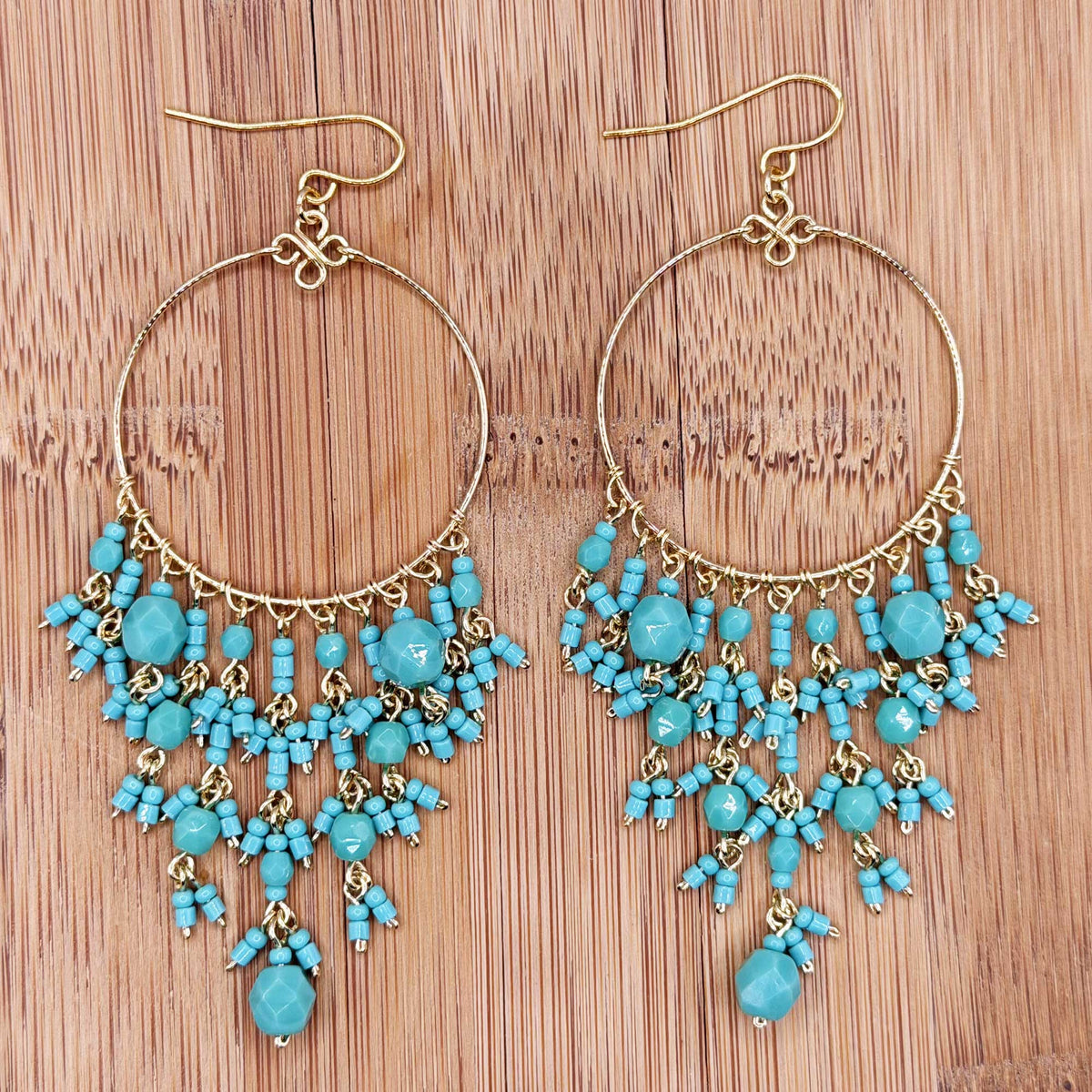 Green Fire Polished Beaded Stainless Steel Hoop Chandelier Earrings - Gem Avenue Retail