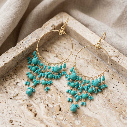 Green Fire Polished Beaded Stainless Steel Hoop Chandelier Earrings - Gem Avenue Retail