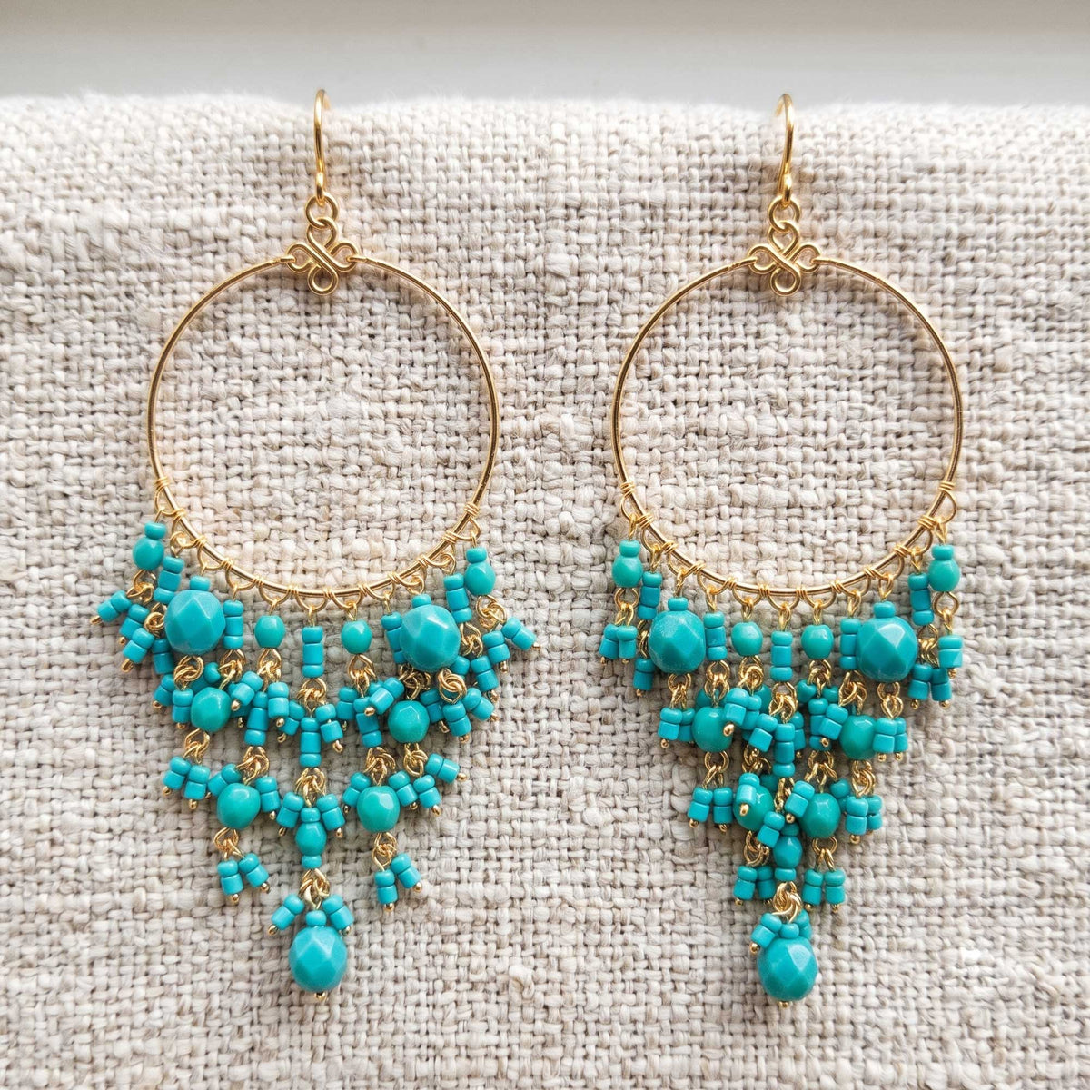 Green Fire Polished Beaded Stainless Steel Hoop Chandelier Earrings - Gem Avenue Retail