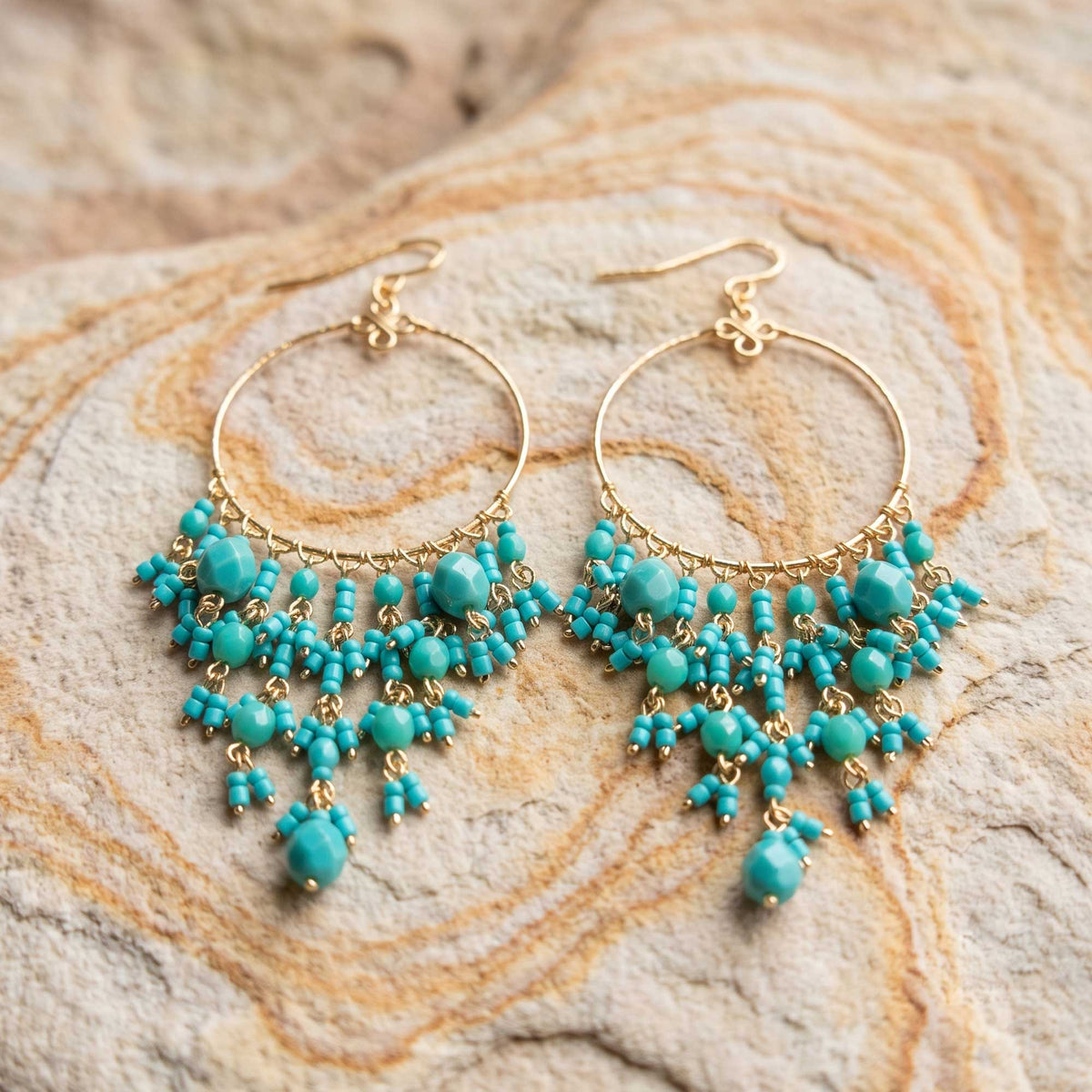 Green Fire Polished Beaded Stainless Steel Hoop Chandelier Earrings - Gem Avenue Retail