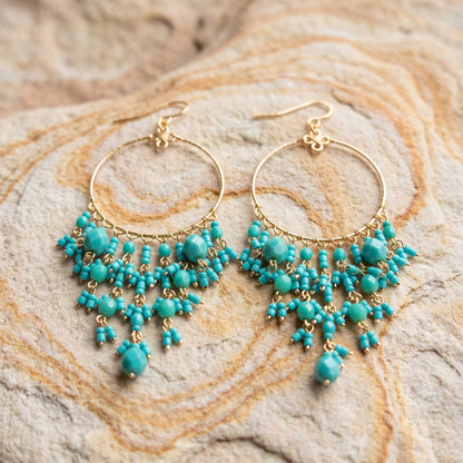 Green Fire Polished Beaded Stainless Steel Hoop Chandelier Earrings - Gem Avenue Retail