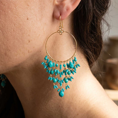 Green Fire Polished Beaded Stainless Steel Hoop Chandelier Earrings - Gem Avenue Retail