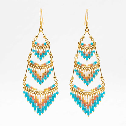 Cleopatra Czech Beaded Chandelier Earrings, Gold Tone Stainless Steel - Gem Avenue Retail