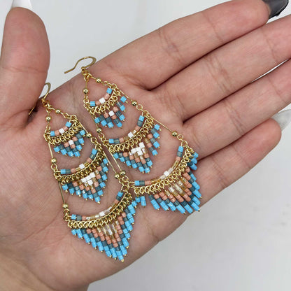 Cleopatra Czech Beaded Chandelier Earrings, Gold Tone Stainless Steel - Gem Avenue Retail