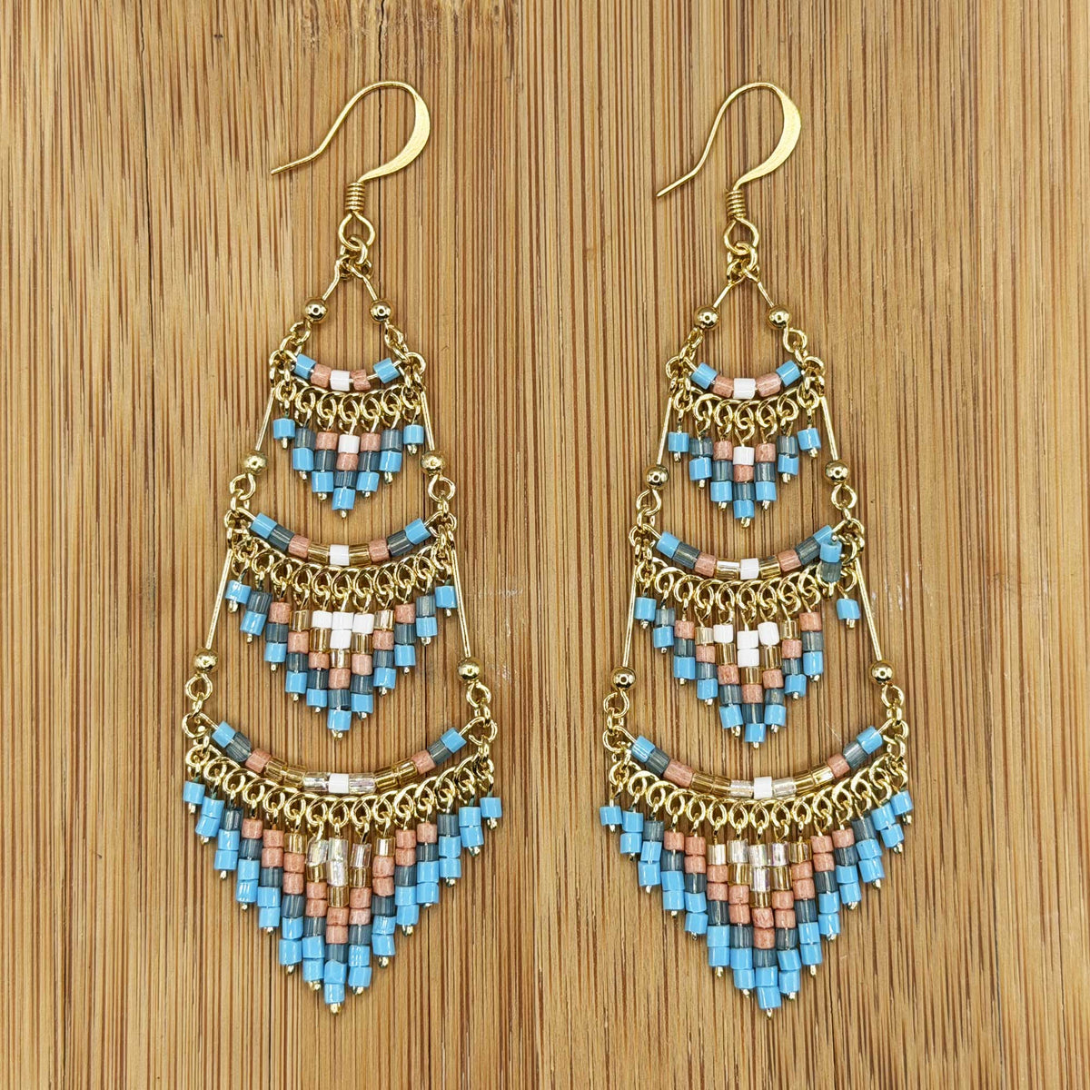 Cleopatra Czech Beaded Chandelier Earrings, Gold Tone Stainless Steel - Gem Avenue Retail