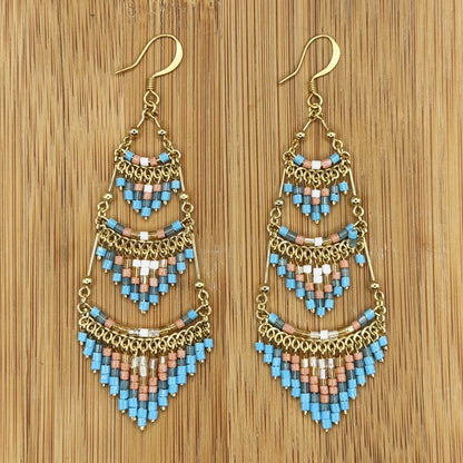 Cleopatra Czech Beaded Chandelier Earrings, Gold Tone Stainless Steel - Gem Avenue Retail