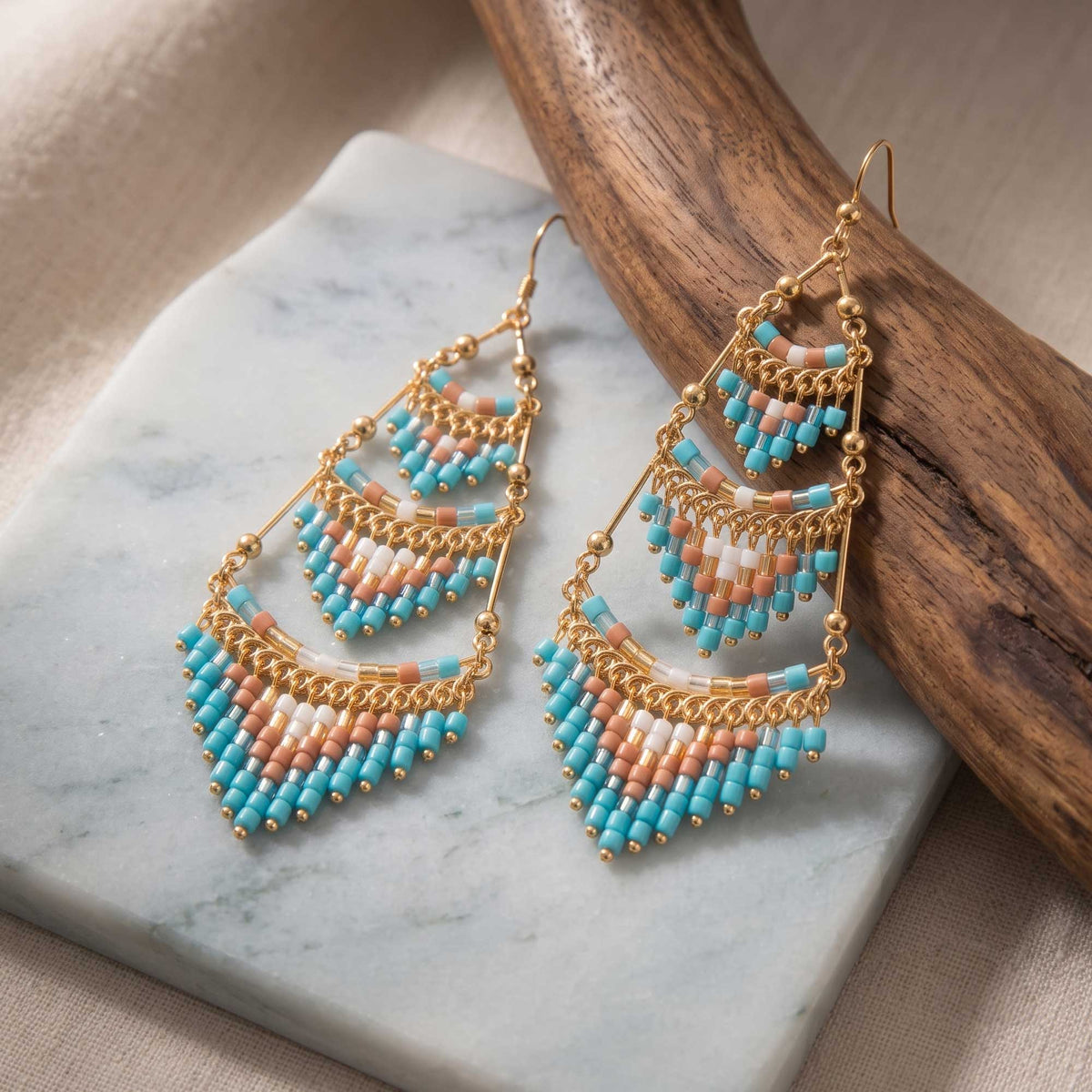 Cleopatra Czech Beaded Chandelier Earrings, Gold Tone Stainless Steel - Gem Avenue Retail