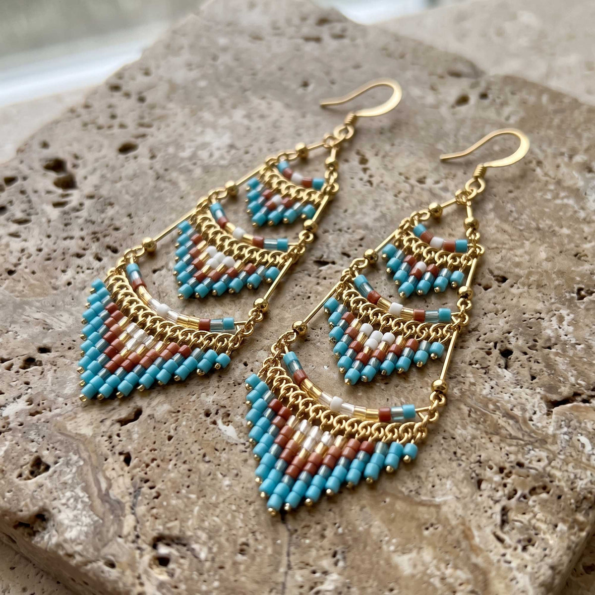 Cleopatra Czech Beaded Chandelier Earrings, Gold Tone Stainless Steel - Gem Avenue Retail