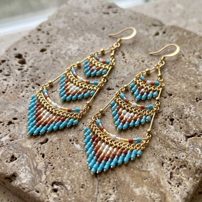 Cleopatra Czech Beaded Chandelier Earrings, Gold Tone Stainless Steel - Gem Avenue Retail