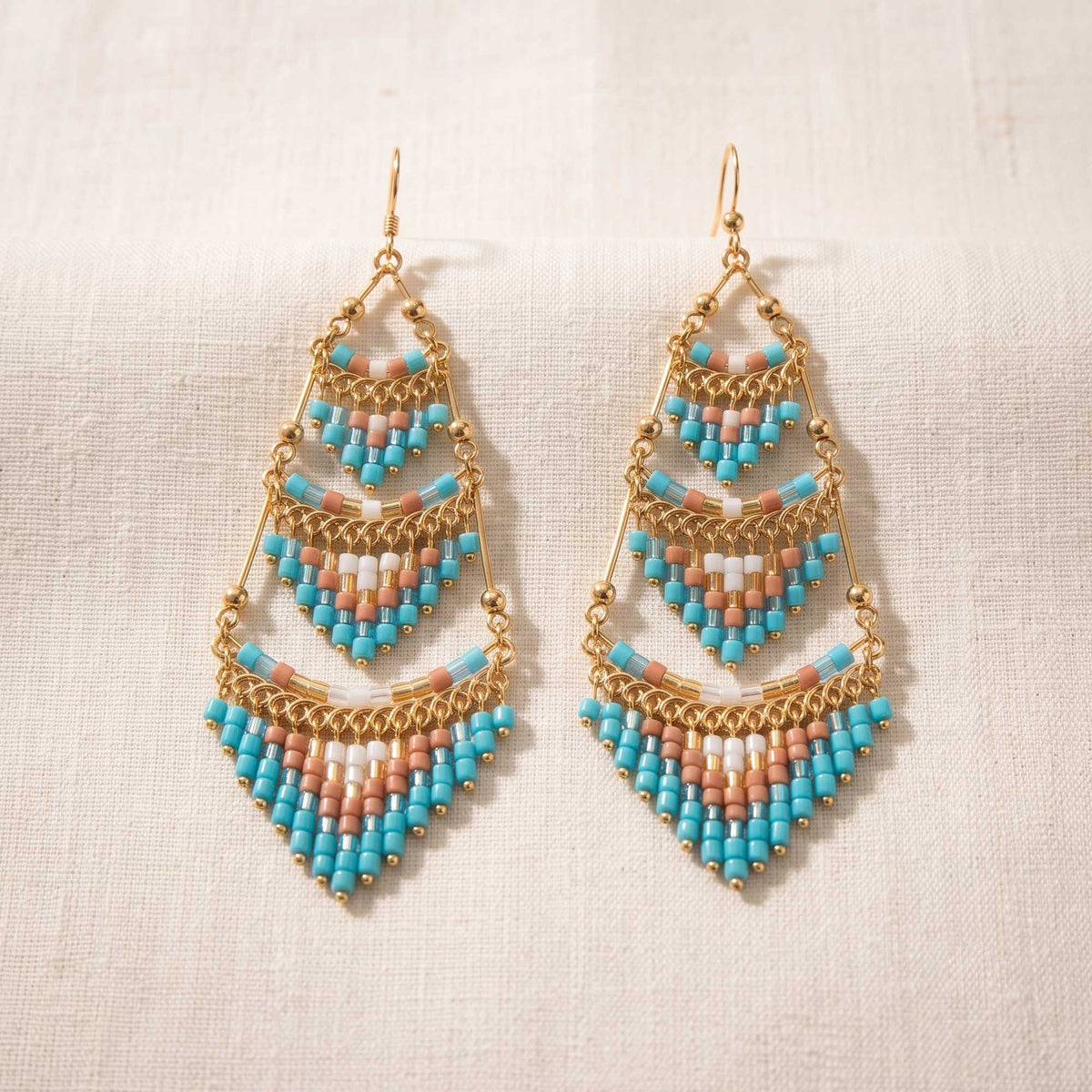 Cleopatra Czech Beaded Chandelier Earrings, Gold Tone Stainless Steel - Gem Avenue Retail
