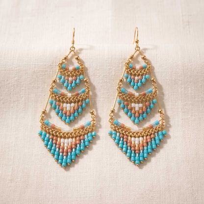Cleopatra Czech Beaded Chandelier Earrings, Gold Tone Stainless Steel - Gem Avenue Retail