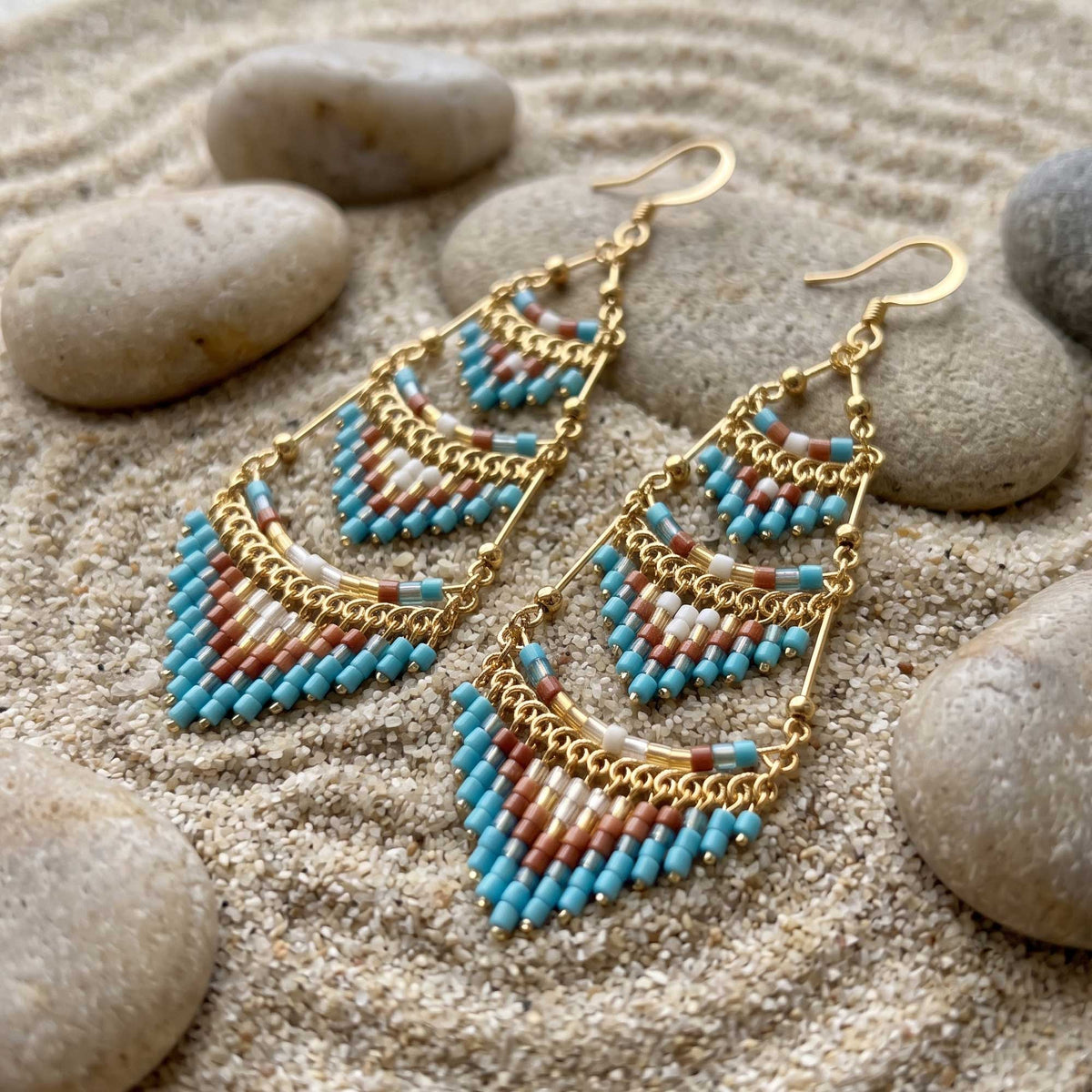 Cleopatra Czech Beaded Chandelier Earrings, Gold Tone Stainless Steel - Gem Avenue Retail