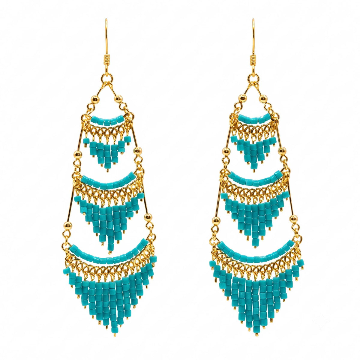 Cleopatra Czech Beaded Chandelier Earrings, Gold Tone Stainless Steel - Gem Avenue Retail