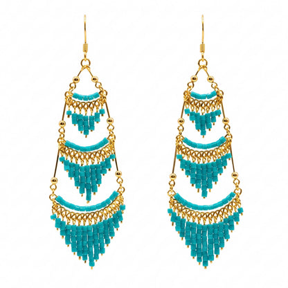 Cleopatra Czech Beaded Chandelier Earrings, Gold Tone Stainless Steel - Gem Avenue Retail