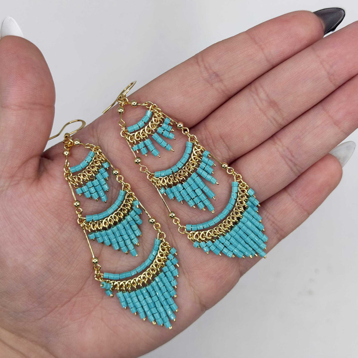 Cleopatra Czech Beaded Chandelier Earrings, Gold Tone Stainless Steel - Gem Avenue Retail